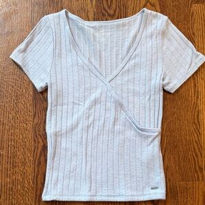 Hollister Women's baby blue Ribbed V-Neck Top